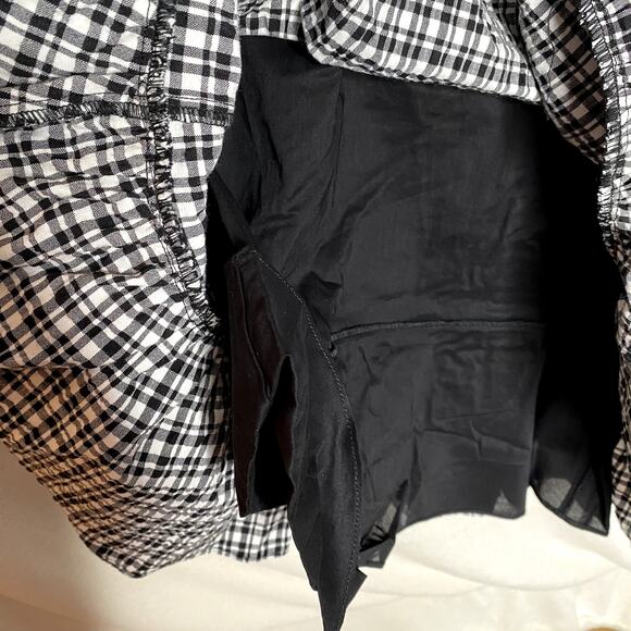 Parker Gingham Plaid Smocked Fit & Flare Mini Cocktail Dress Black White Medium - Picture 9 of 15